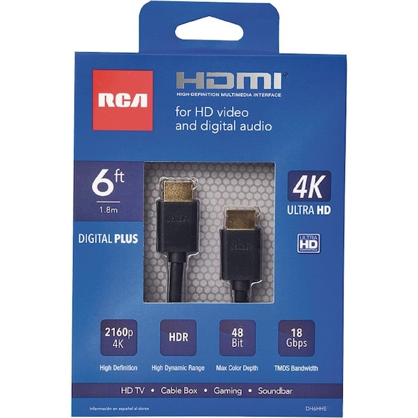 Rca 6 Ft. Black 4K Ultra HD Digital Plus HDMI Cable DH6HHE - main